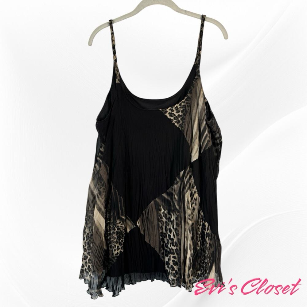 Sofia Women's Sleeveless Cheetah Print On Black Chiffon Top Blouse Sz 18